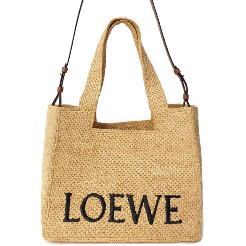 Loewe X Paulas Ibiza Font Logo Tote Bag Raffia Bag Embroidered